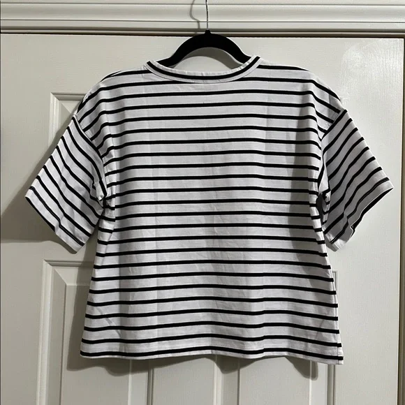 Madewell Everyday Boxy Crop Tee in White Black Stripe - Picture 7 of 9
